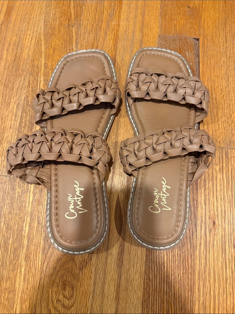 Crown Vintage Braided Double-Strap Slide Sandals - Brown